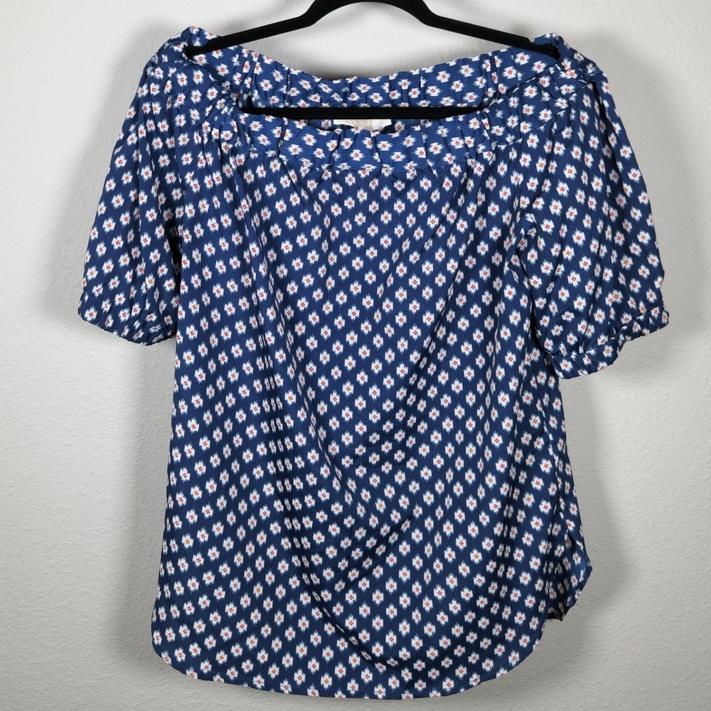 Michael Michael Kors Blue Ikat Diamond Off the Shoulder Puff Sleeve Blouse M